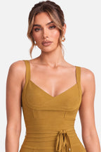 Solène | Ruched Strappy Midi Dress