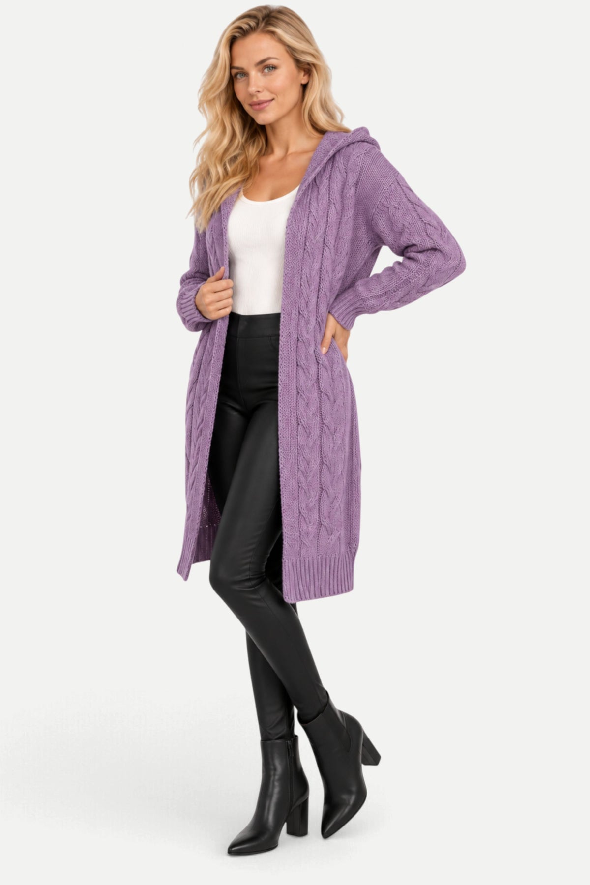 Marielle | Hooded Cable Knit Long Cardigan