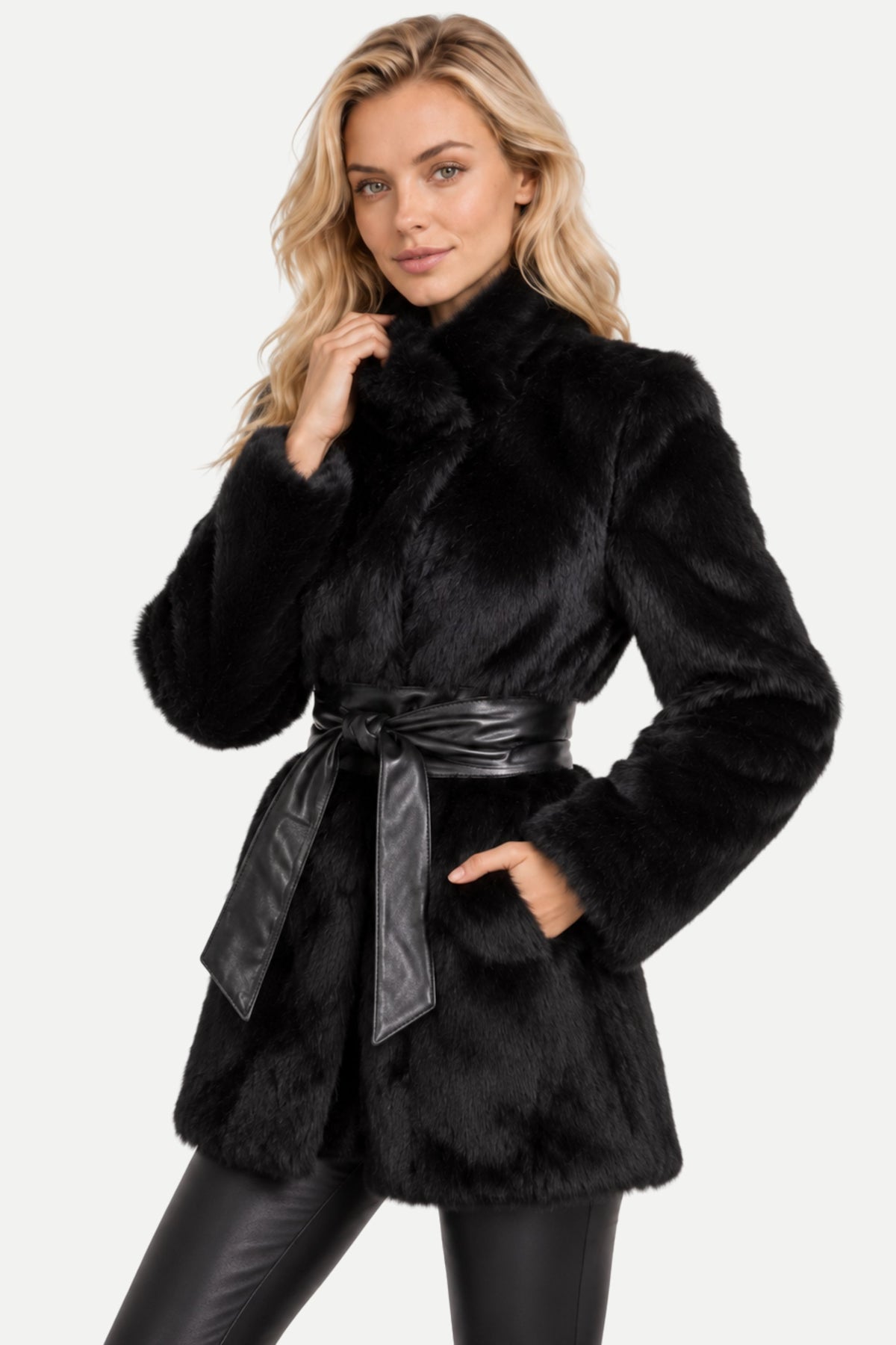 Azéliane | Belted Faux Fur Coat