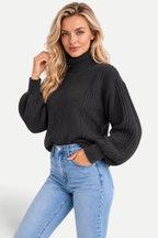 Maëlle | High-Neck Cable Knit Lantern-Sleeve Sweater