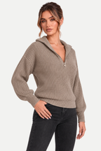 Velmora | Zip Front Casual Sweater