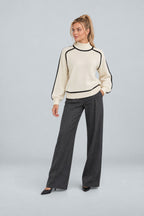 Anouk | Contrast Piped Mock Neck Sweater
