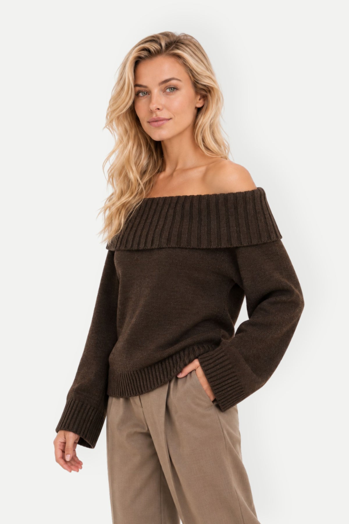 Vivienne | Off-Shoulder Bell Sleeve Knit Sweater