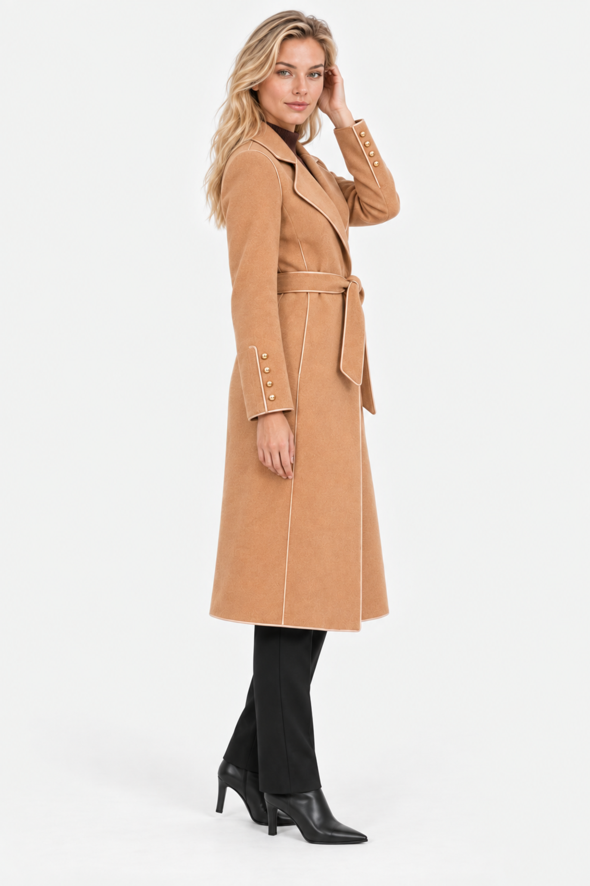 Marivelle | Belted Piped Long Coat