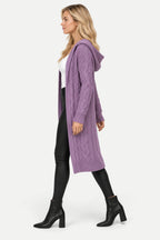 Marielle | Hooded Cable Knit Long Cardigan
