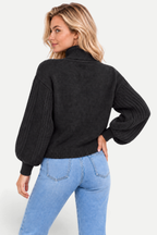 Maëlle | High-Neck Cable Knit Lantern-Sleeve Sweater