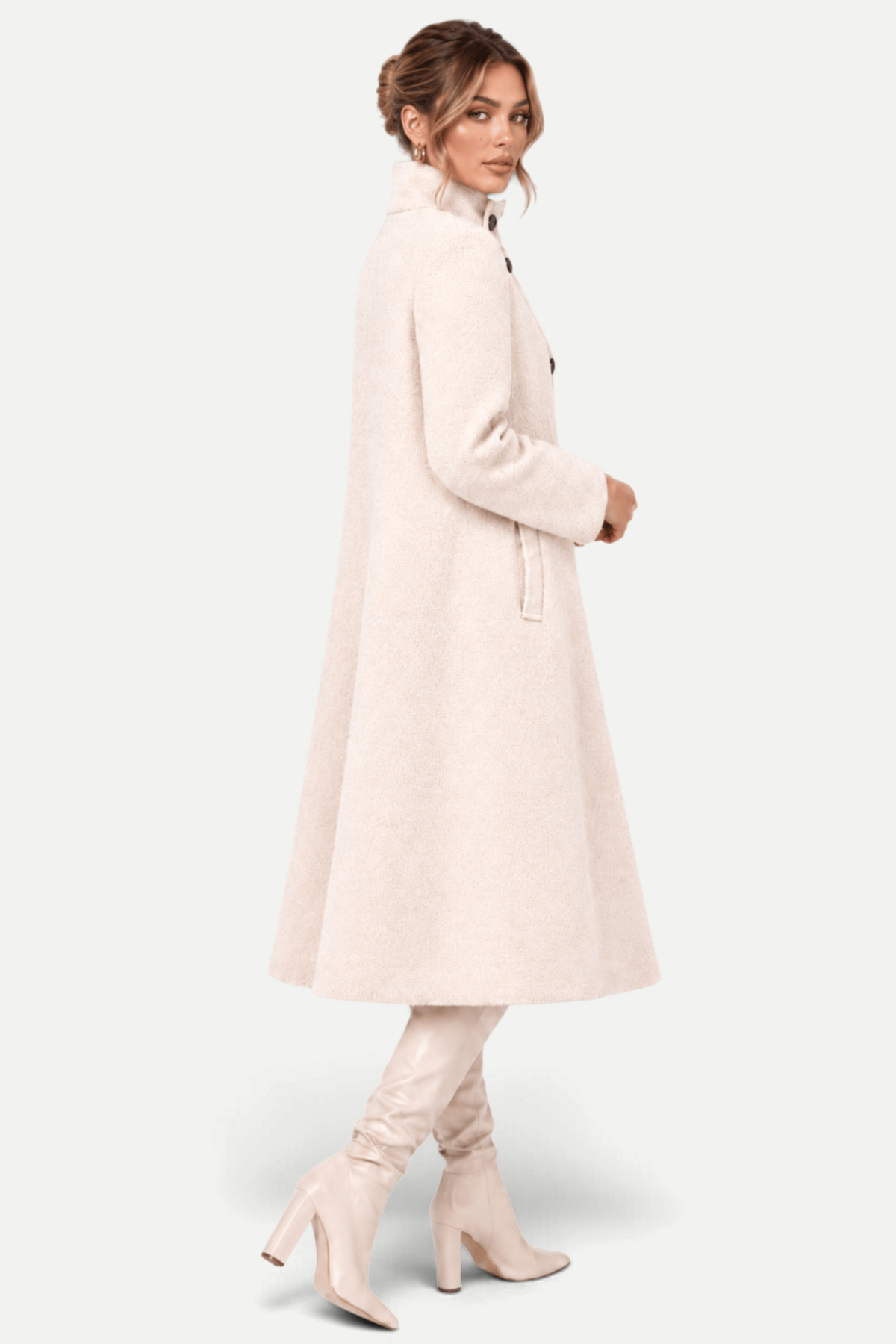 Maristelle | Faux Fur Collar Embossed Long Coat