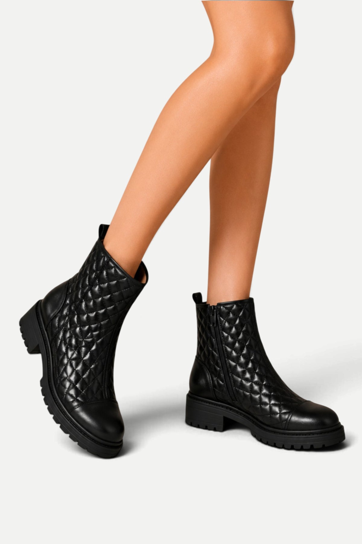 Sienna | Rhombus Pattern Side-Zip Martin Boots