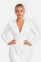 Camille | V-Neck Pleated Fishtail Midi Dress