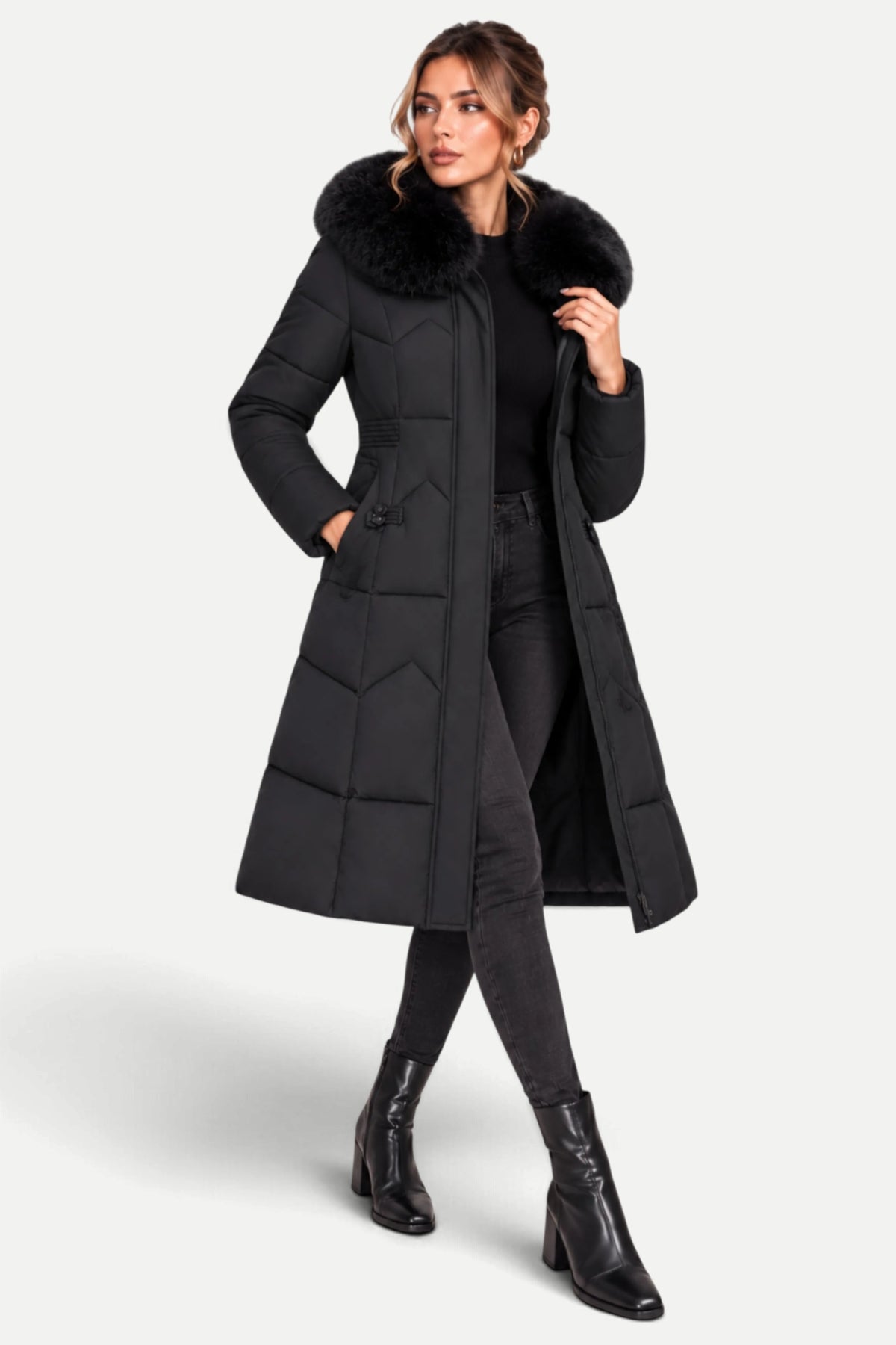 Isabelle | Winter Padded Coat with Fur Collar