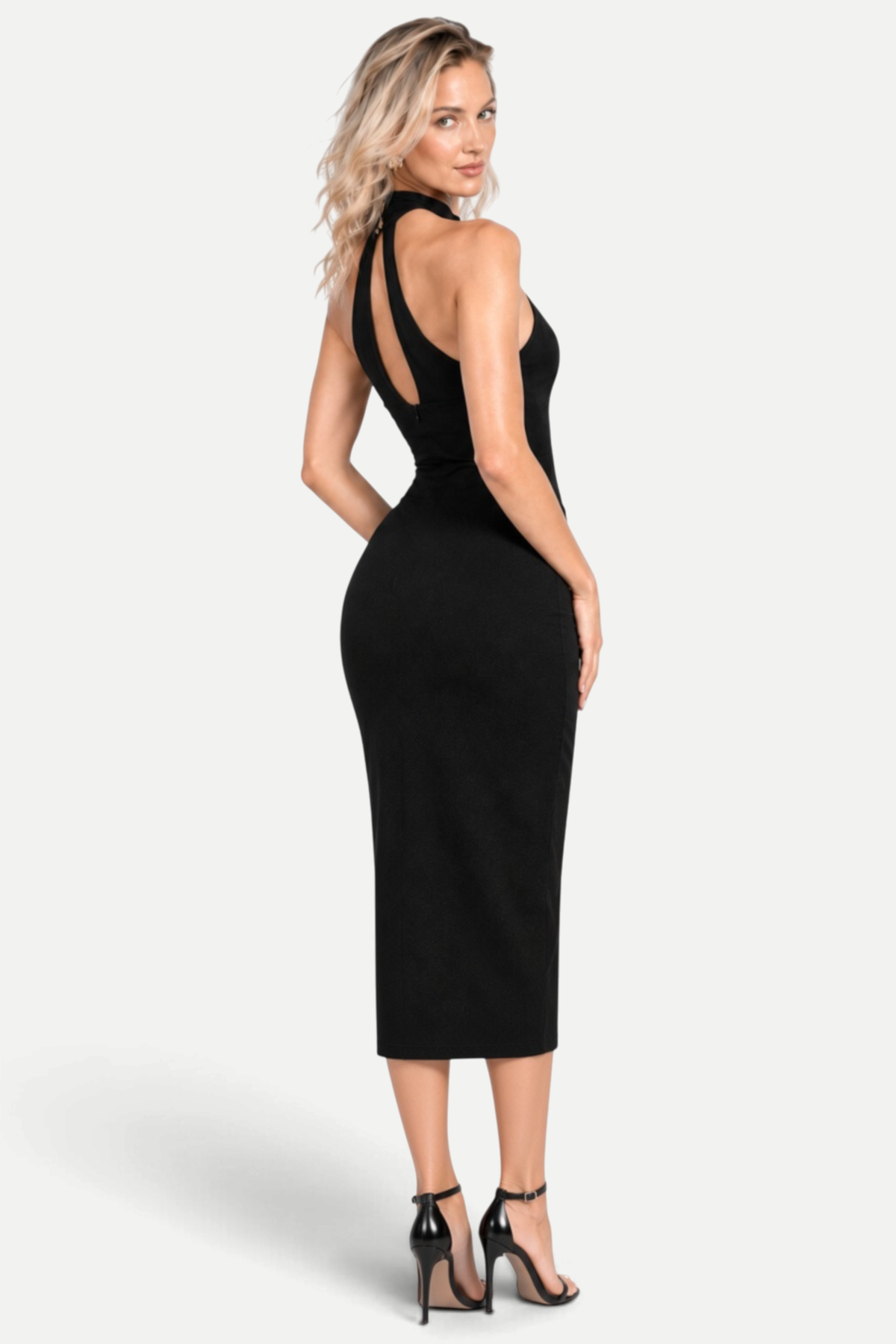 Vivienne | Halterneck Spliced Midi Dress