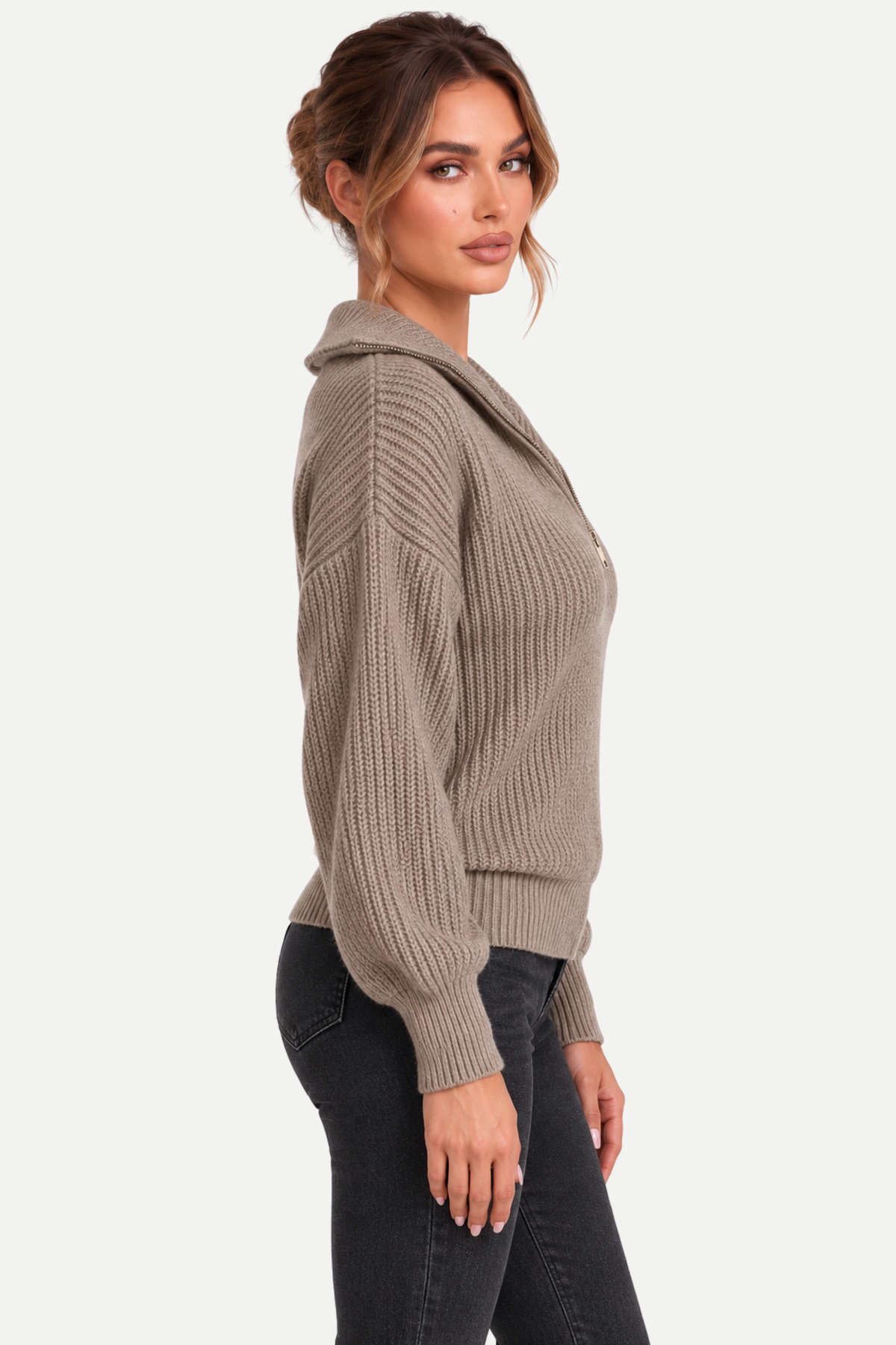 Velmora | Zip Front Casual Sweater