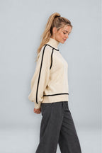 Anouk | Contrast Piped Mock Neck Sweater