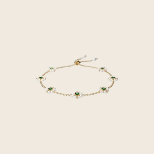 Elegant Daisy Bracelet with Green Crystals
