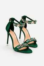 Lavinia | Crystal Embellished Satin Ankle Strap Heels