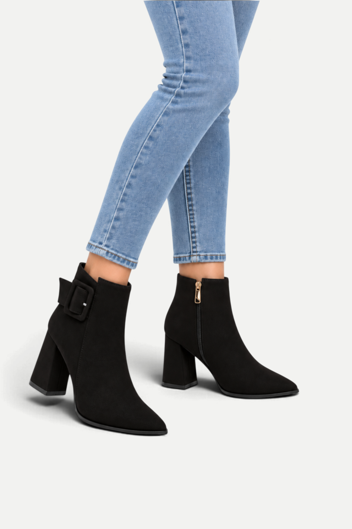 Alessia | Pointed-Toe Suede Boots with Buckle Detail
