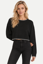 Elowyn | Color-Block Cropped Knit Pullover Sweater