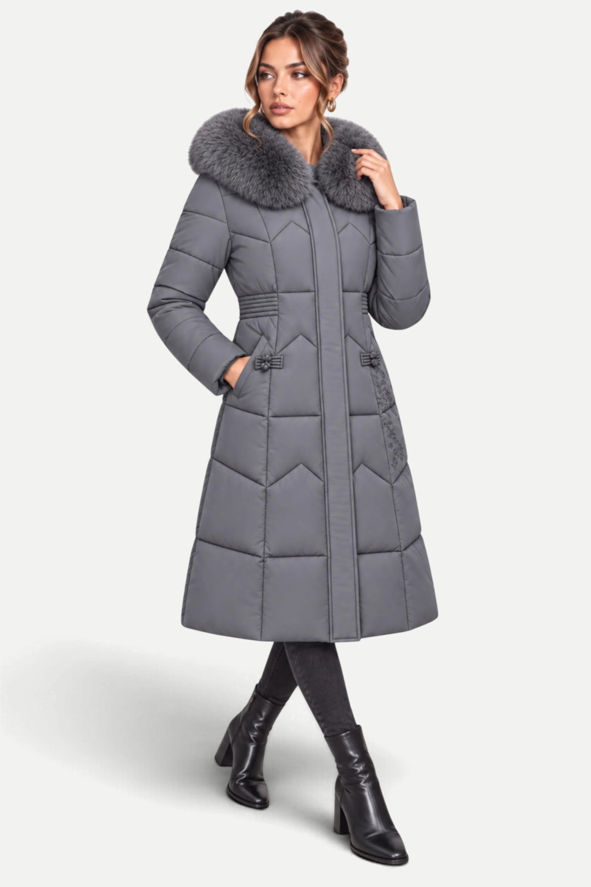 Isabelle | Winter Padded Coat with Fur Collar