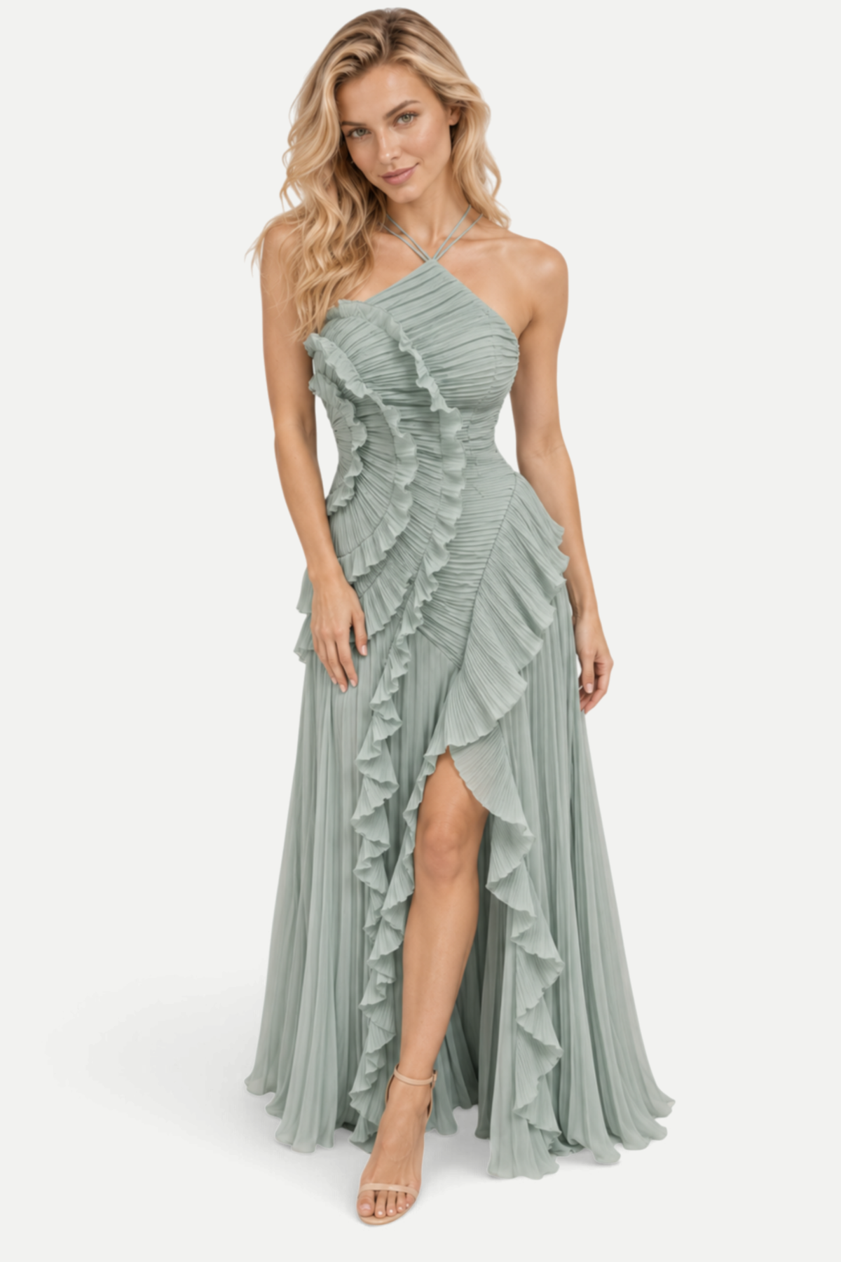 Varelia | Pleated Halterneck Midi Dress