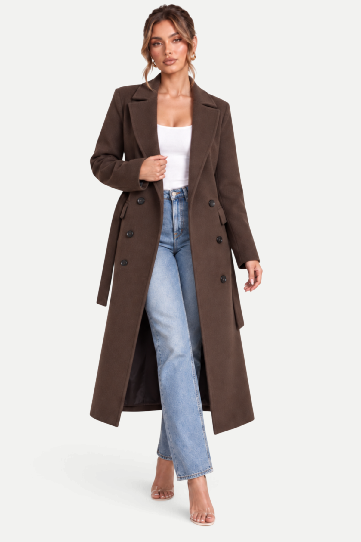 Elvaira | Double-Breasted Belted Long Coat
