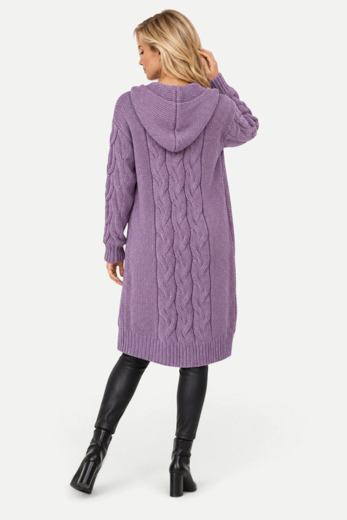 Marielle | Hooded Cable Knit Long Cardigan