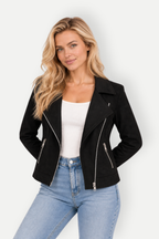 Cavella | Suede-Look Biker Jacket with Zip Pockets