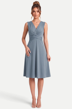 Velmira | Pleated V-Neck Midi Dress