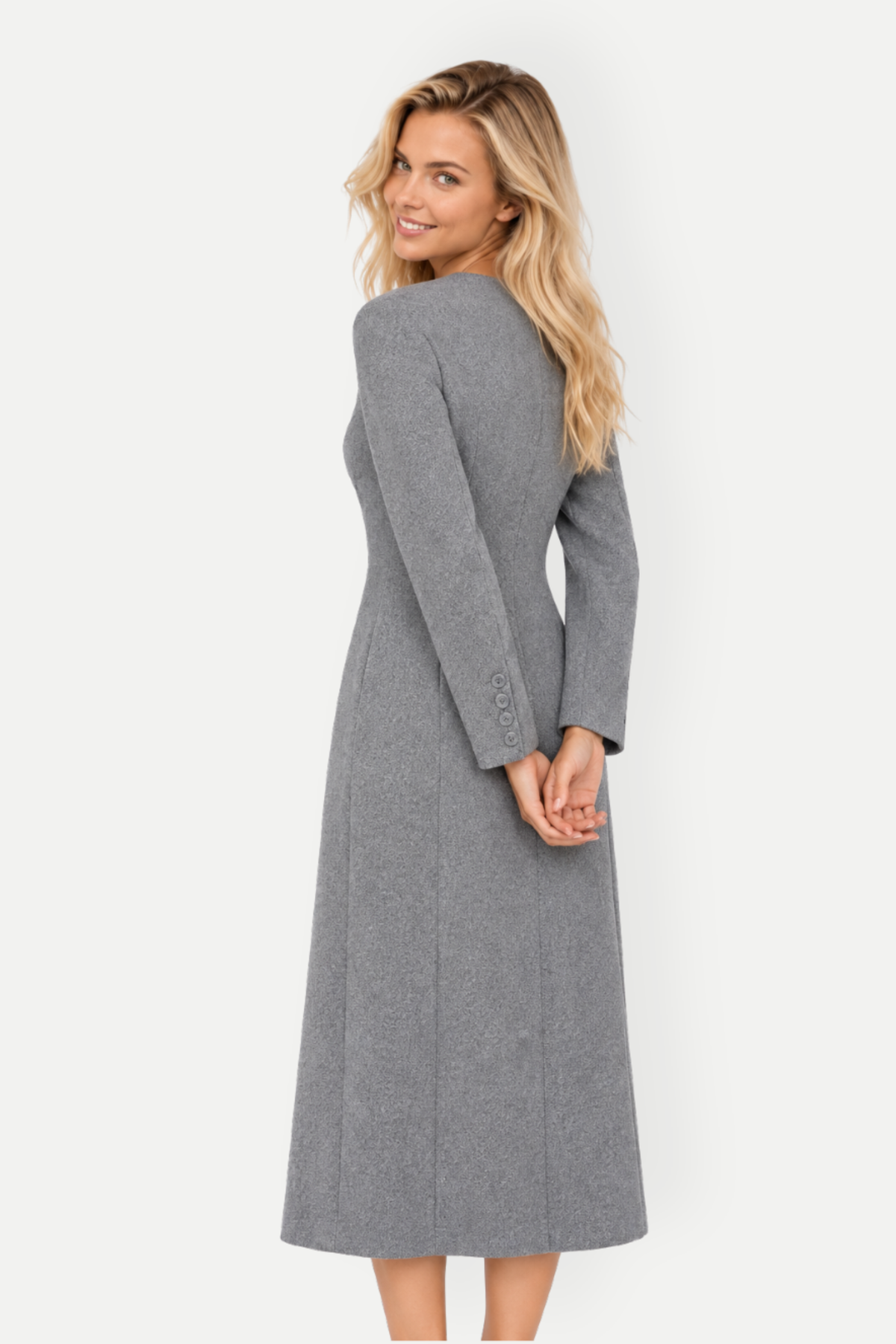 Maribel | Asymmetric Tweed Button Front Midi Coat Dress