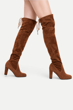 Zélavienne | Lace-Up Back Over-the-Knee Block Heel Boots