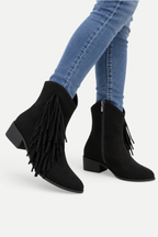 Solvienne | Tassel Suede Mid-Calf Chunky Heel Boots