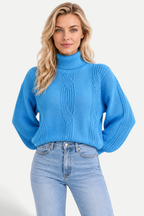 Maëlle | High-Neck Cable Knit Lantern-Sleeve Sweater