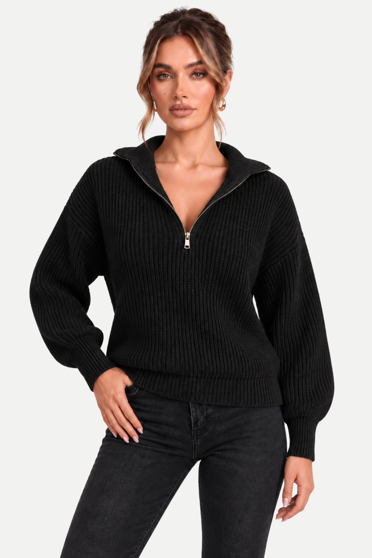 Velmora | Zip Front Casual Sweater