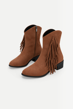 Solvienne | Tassel Suede Mid-Calf Chunky Heel Boots