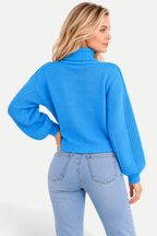 Maëlle | High-Neck Cable Knit Lantern-Sleeve Sweater