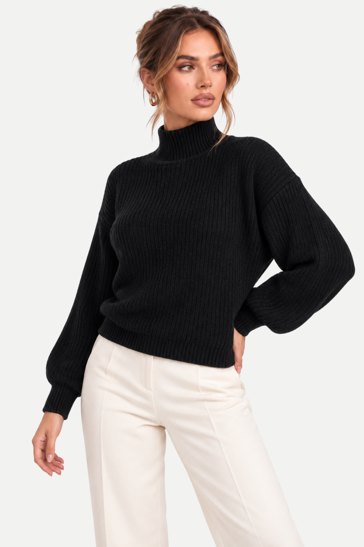Rosalind | Ribbed Mock Neck Knit Sweater
