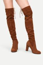 Zélavienne | Lace-Up Back Over-the-Knee Block Heel Boots