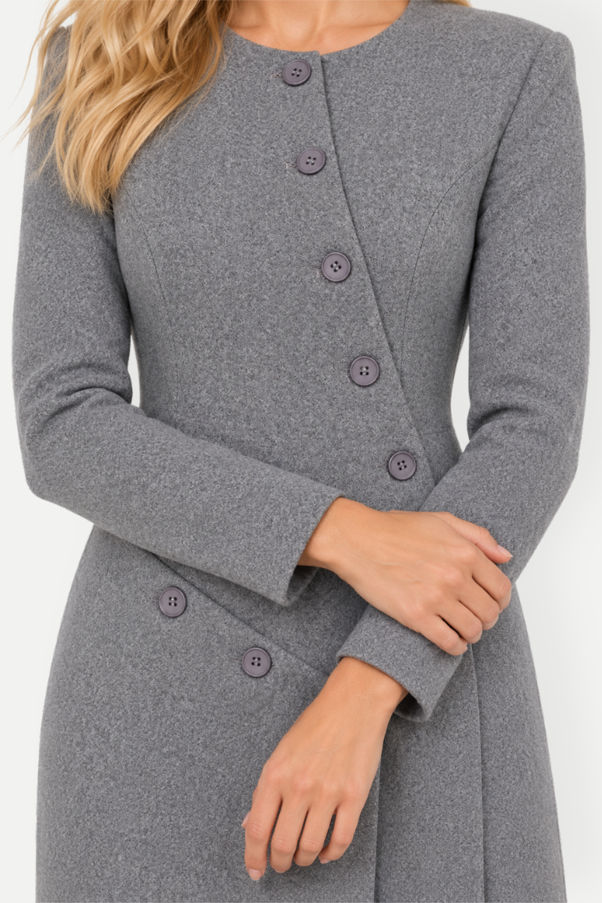 Maribel | Asymmetric Tweed Button Front Midi Coat Dress
