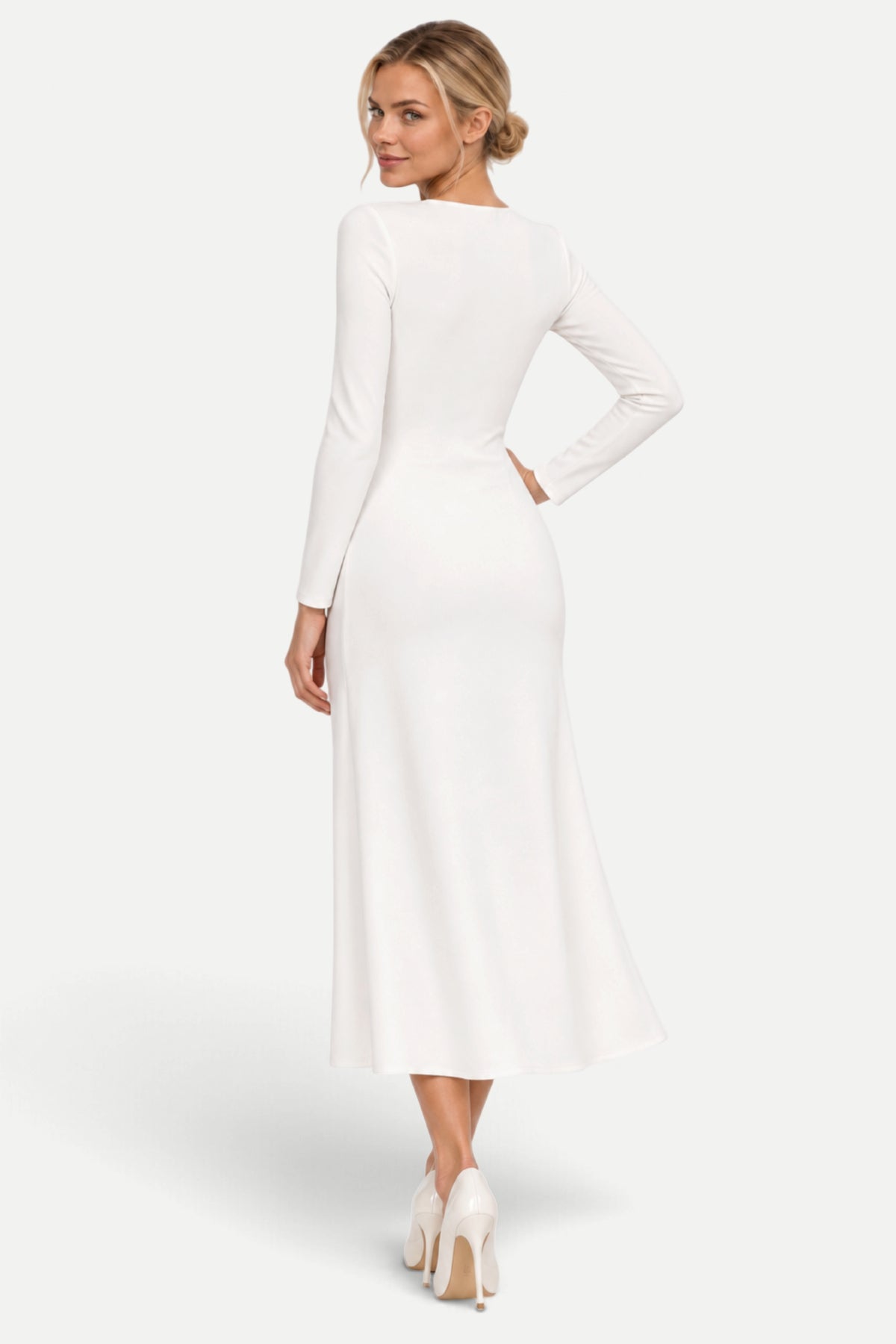 Camille | V-Neck Pleated Fishtail Midi Dress