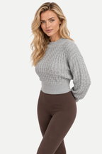 Zarelle | Twist Drawstring Cropped Knit Sweater