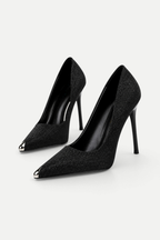 Evelina | Sequin Pointed Toe Stiletto Heels with Metal Tip