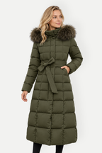 Xavira | Long Hooded Padded Coat with Faux Fur Collar