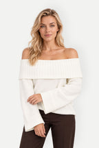 Vivienne | Off-Shoulder Bell Sleeve Knit Sweater