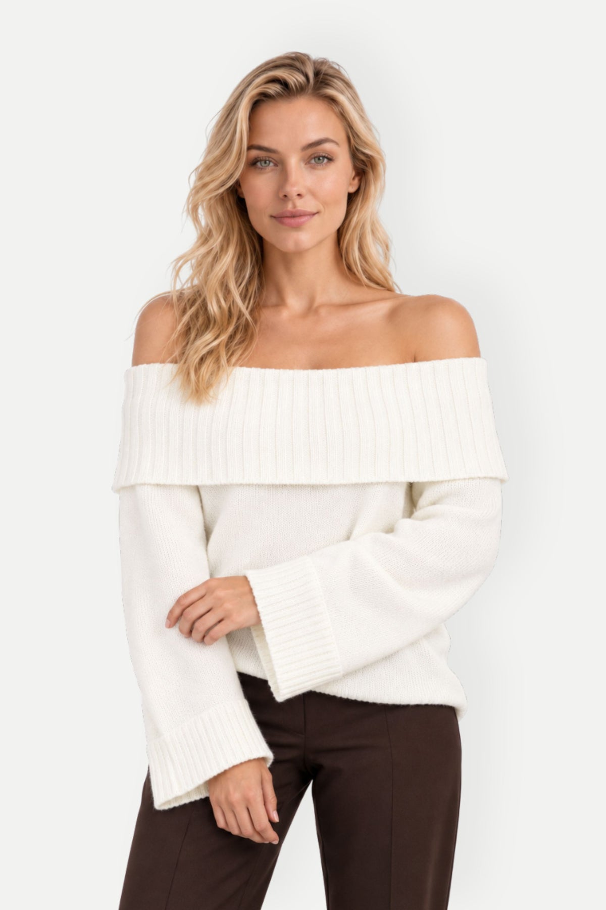 Vivienne | Off-Shoulder Bell Sleeve Knit Sweater
