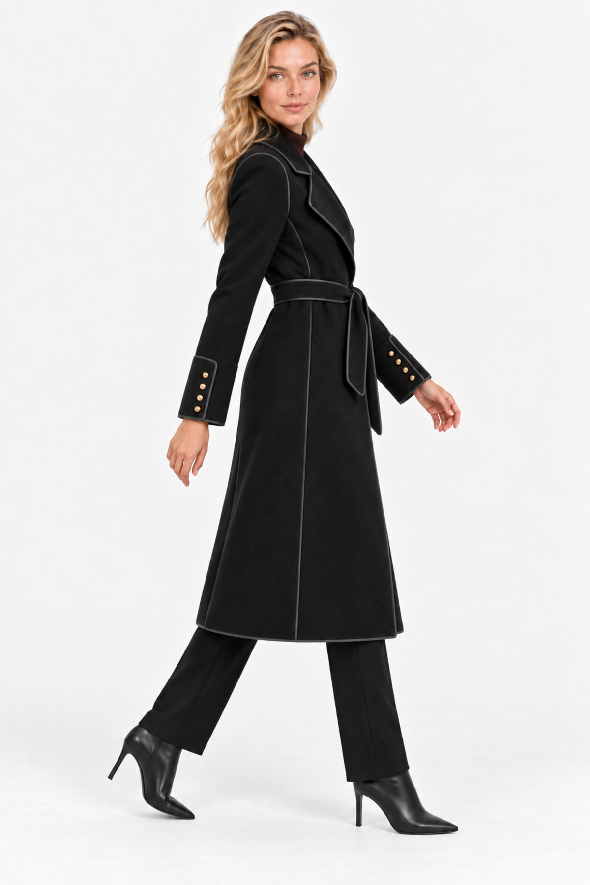 Marivelle | Belted Piped Long Coat