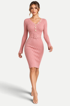 Avelora | Ribbed Belted Midi Dress