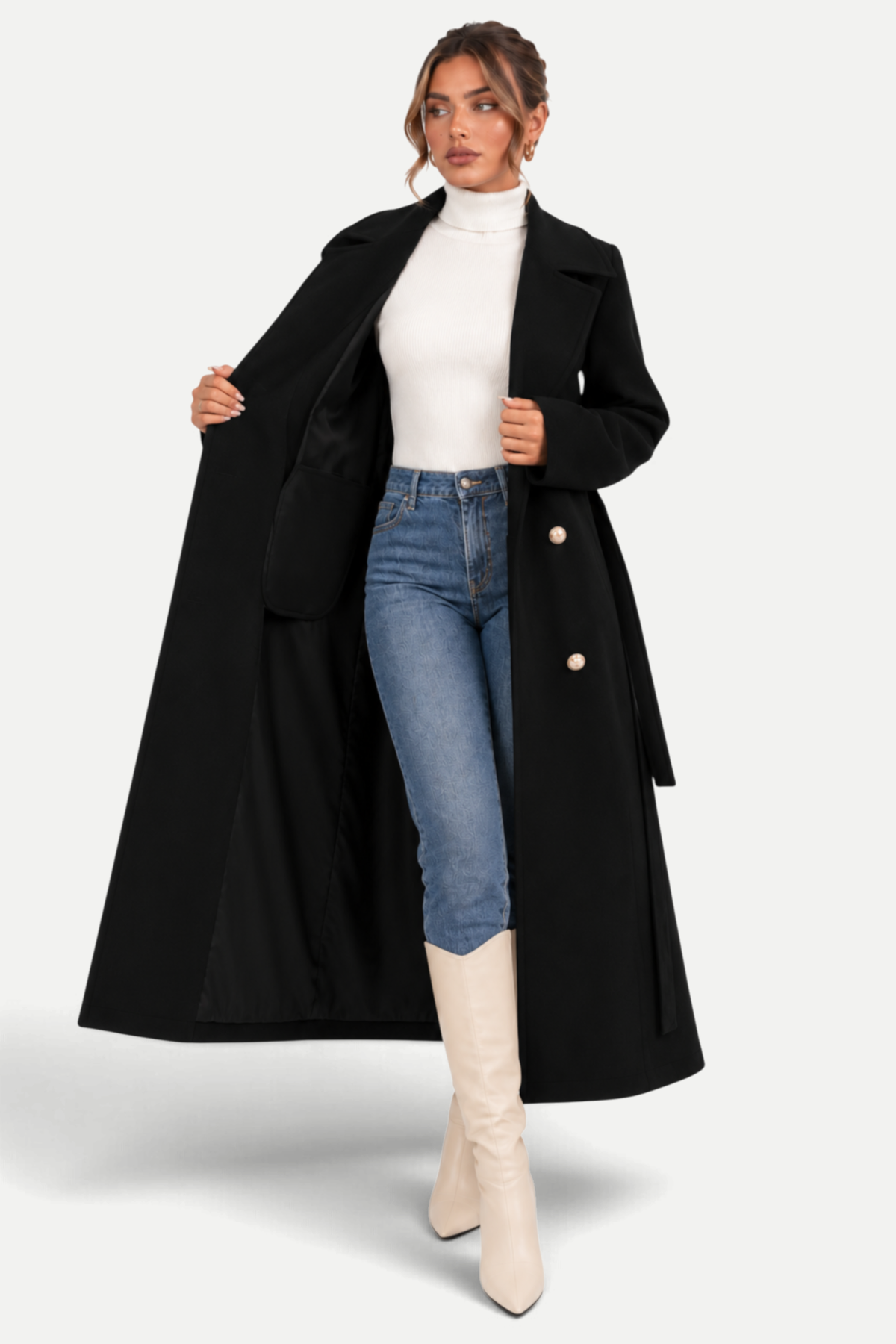 Elowen | Double-Breasted Asymmetrical Collar Coat