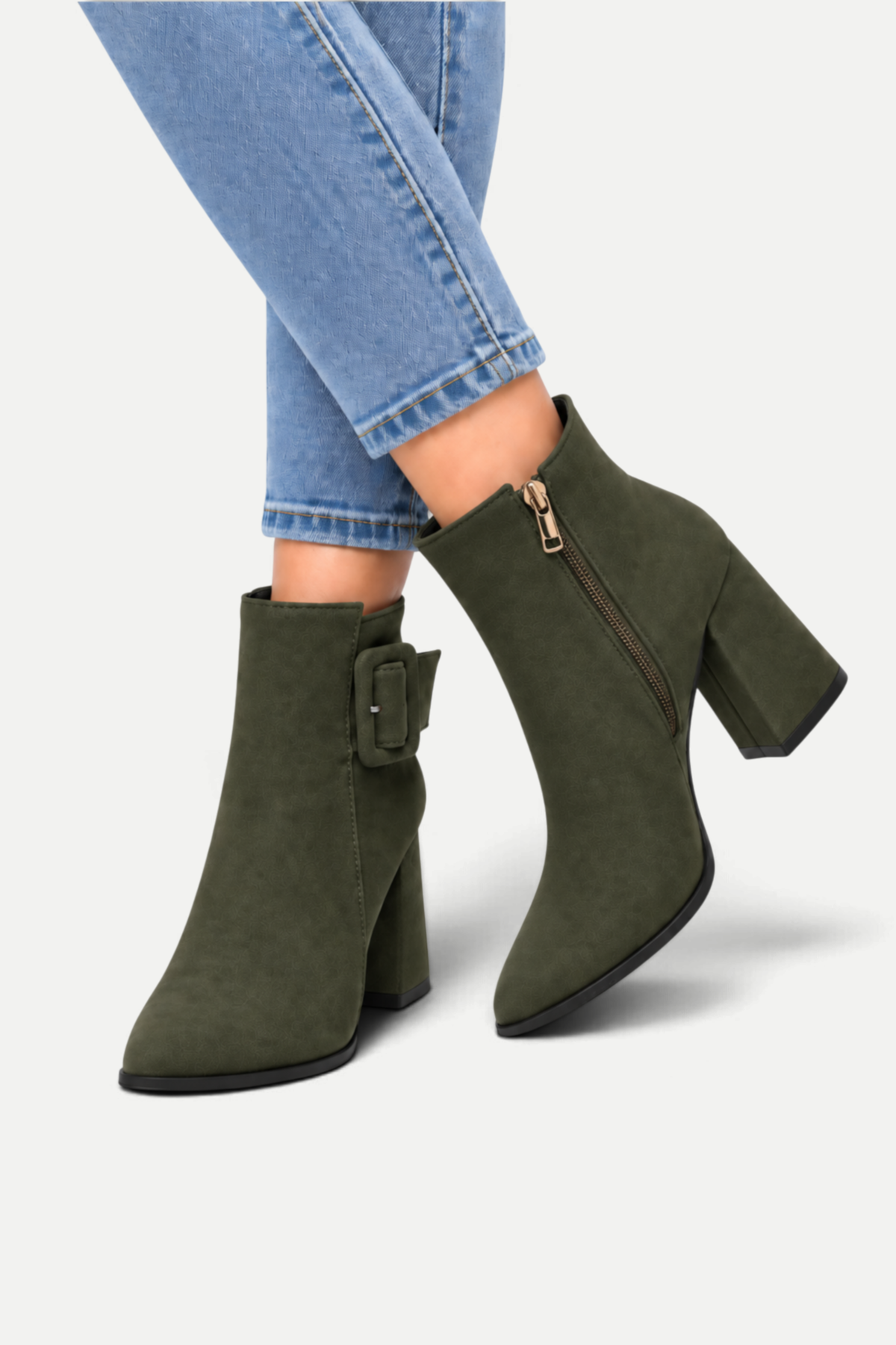 Alessia | Pointed-Toe Suede Boots with Buckle Detail