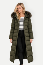 Xavira | Long Hooded Padded Coat with Faux Fur Collar