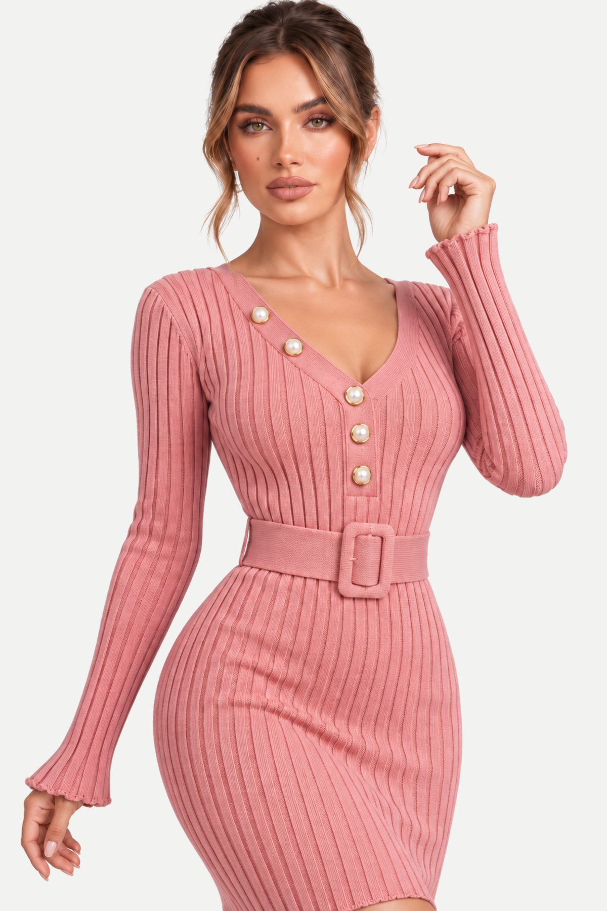Avelora | Ribbed Belted Midi Dress