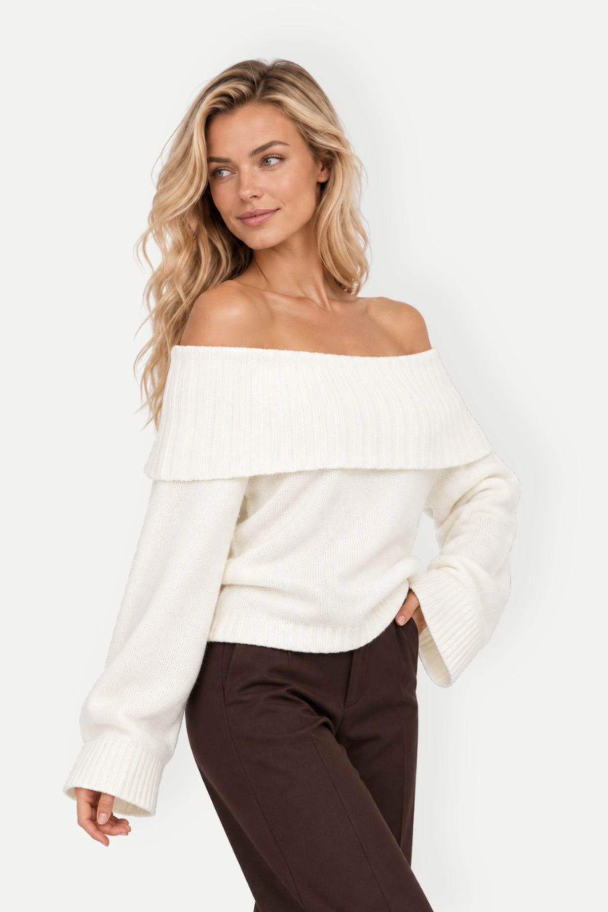 Vivienne | Off-Shoulder Bell Sleeve Knit Sweater